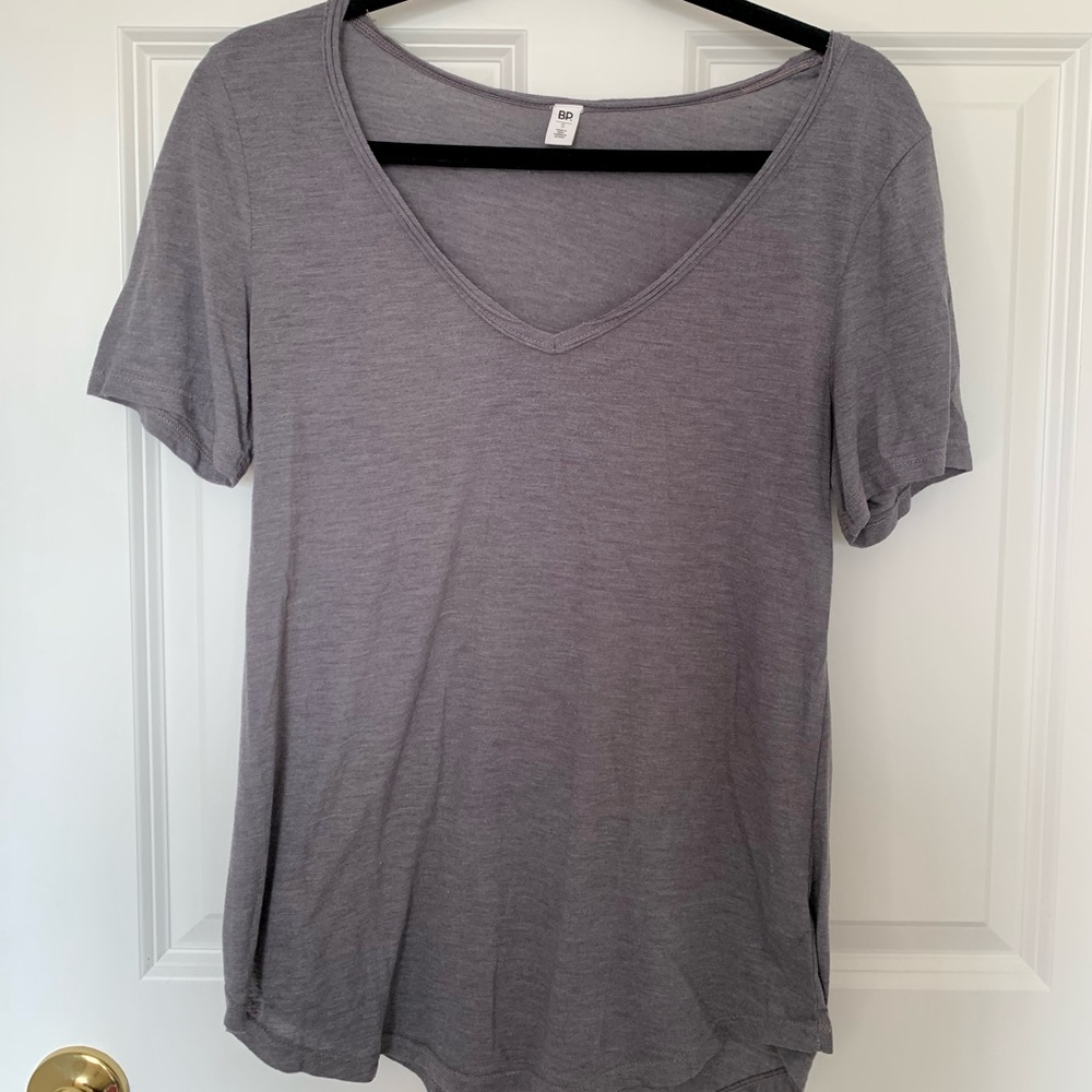 Gray BP Short Sleeve Shirt. Deep V-neck line. Looks cute with jeans and sneakers